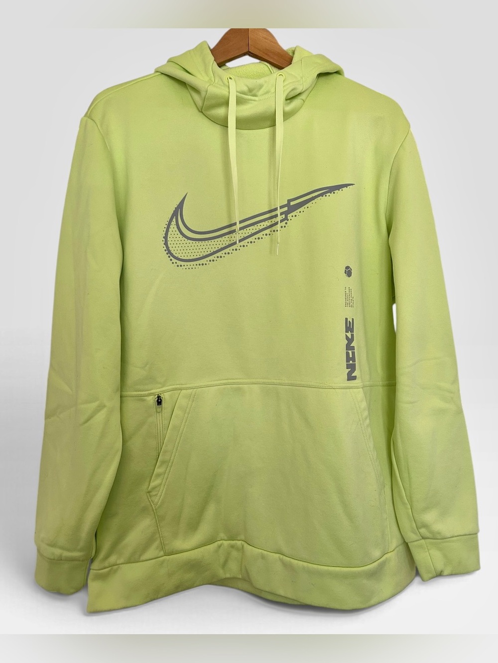 Nike Men's Lime Green Crewneck Hoodie with Gray Swoosh